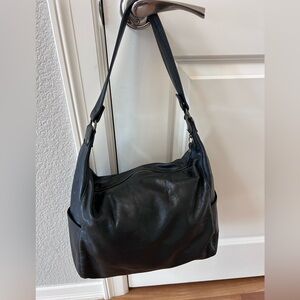 Eileen Fisher black leather hobo slouchy shoulder bag. Quiet luxury. Classic.